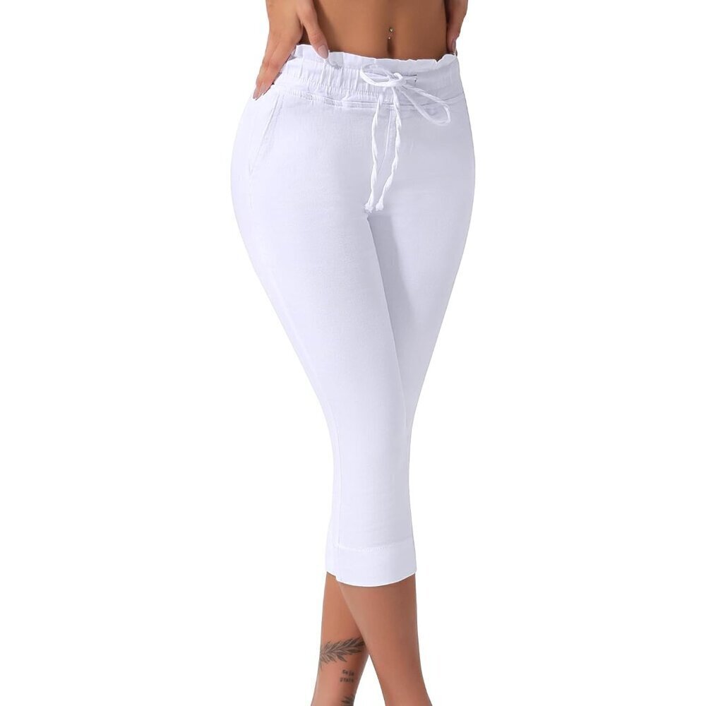 Women's Stretchy High Waisted Capri Jeans with Drawstring Size Large - Picture 1 of 8
